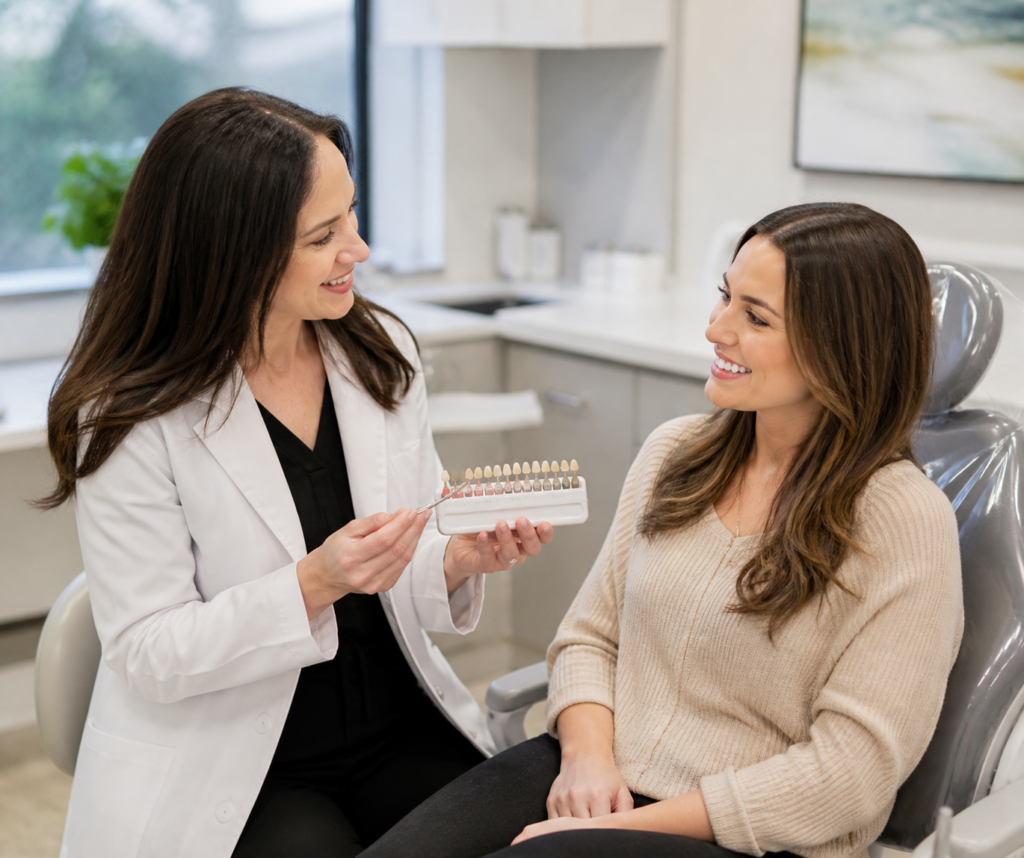 Cosmetic Dentist consulting with patient